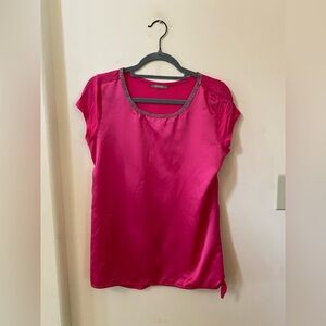 Orsay Mixed Media Satin & Jersey Blouse - Soft Pink - Size Medium